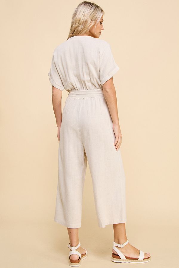 Short Sleeve V-Neck Jumpsuit