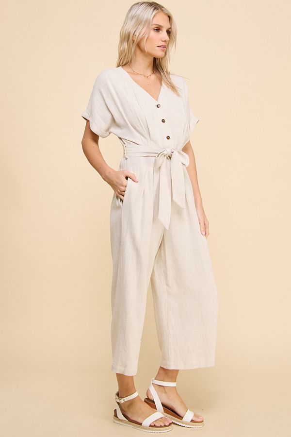 Short Sleeve V-Neck Jumpsuit