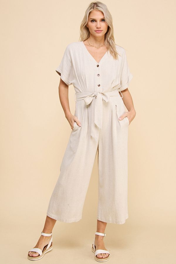 Short Sleeve V-Neck Jumpsuit