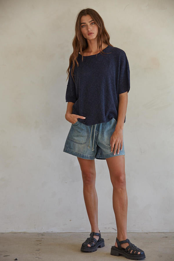 Short sleeve Sweater in Navy