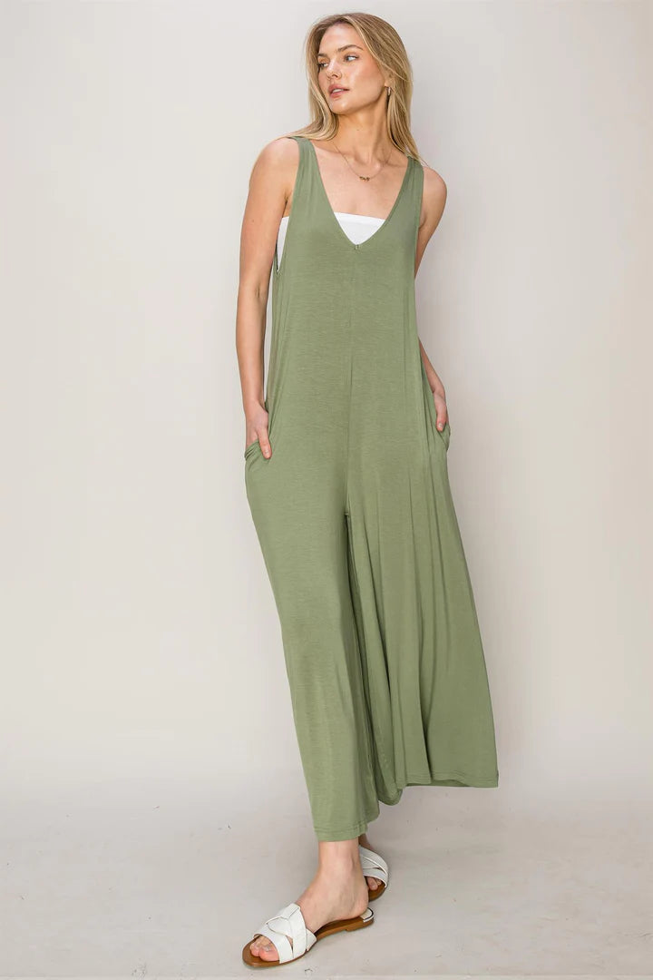 Jersey V-neck Jumpsuit multiple colors 40% off use code:sale40