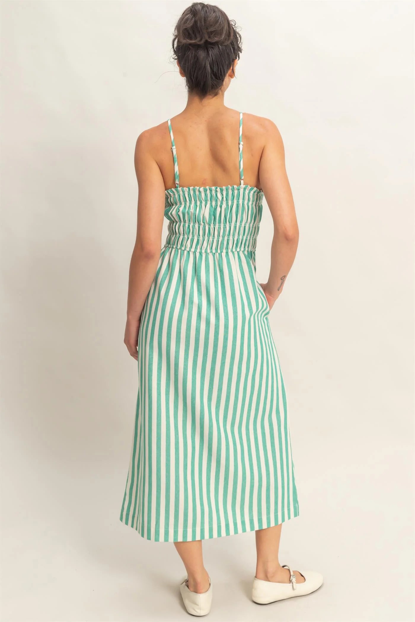 Stripe Smocked Dress in Green