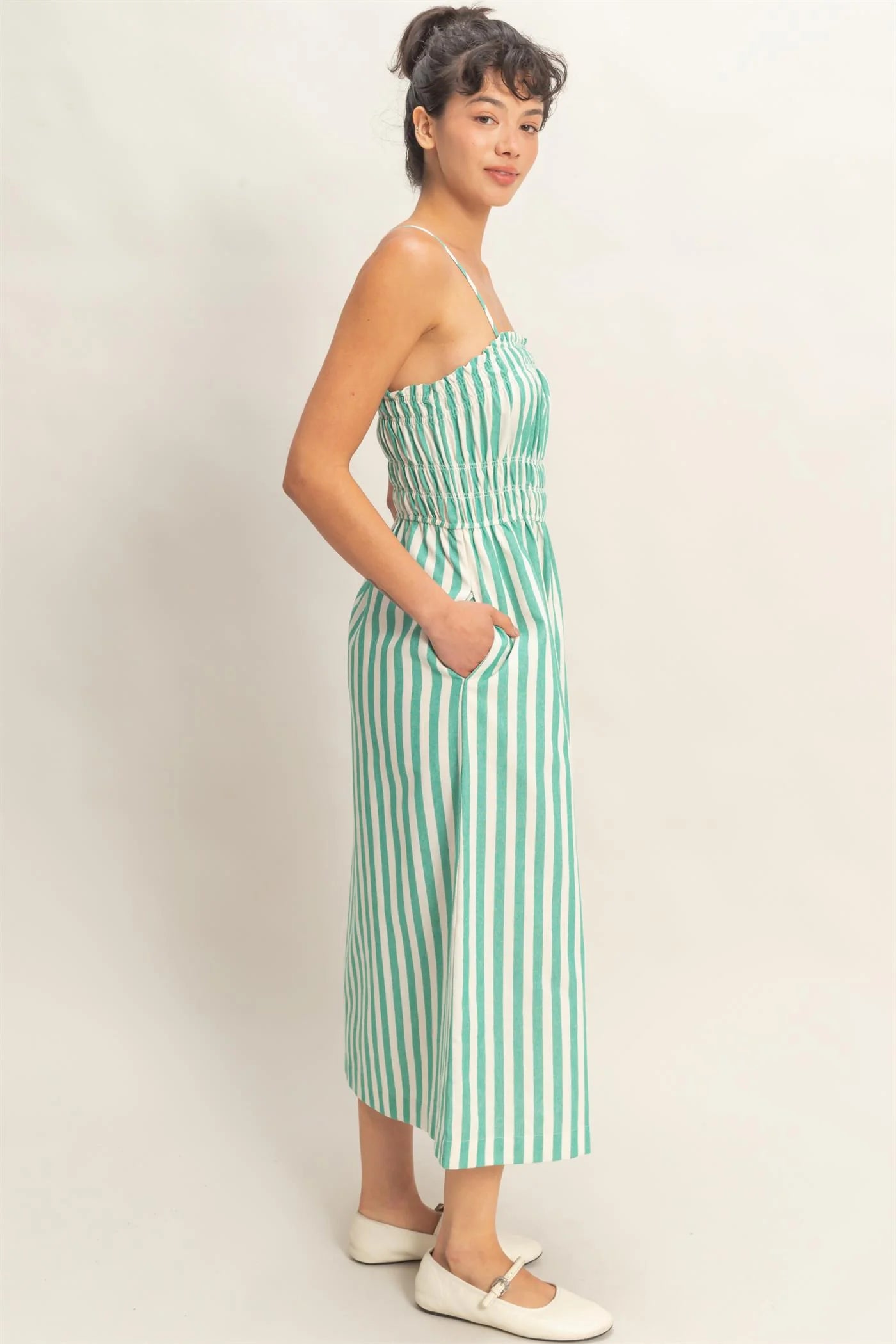 Stripe Smocked Dress in Green