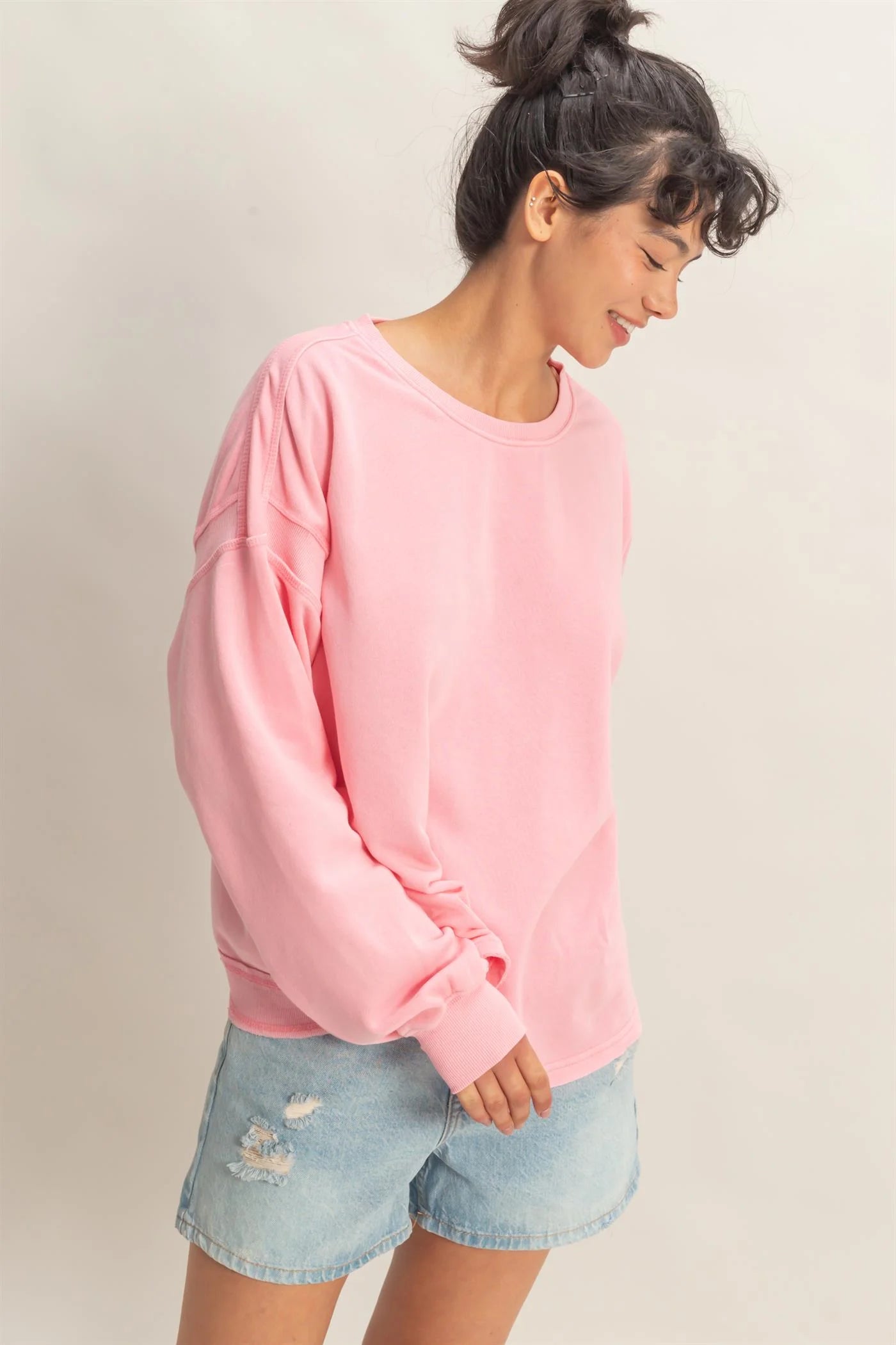 Terry Knit Open Back Top in Pink