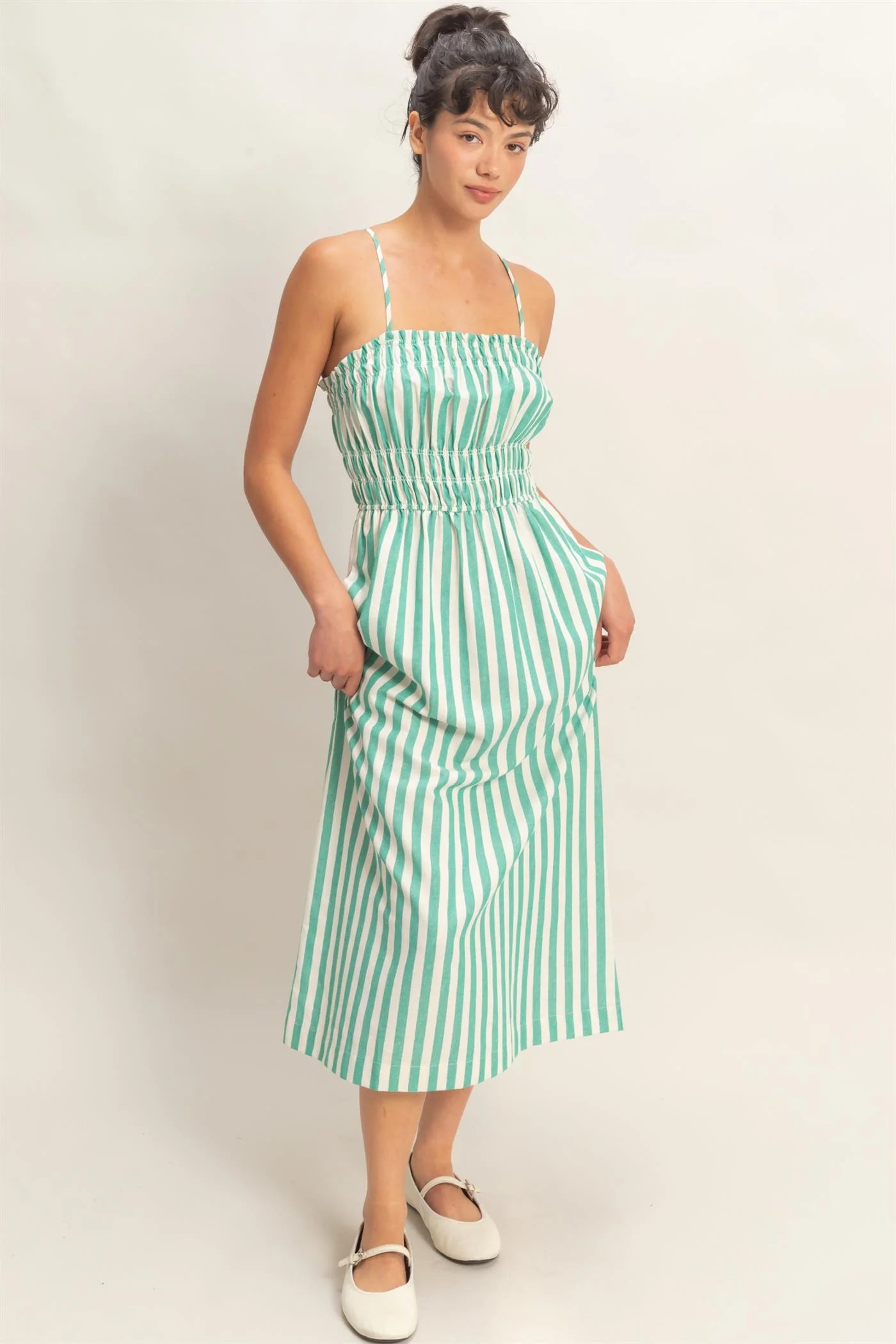 Stripe Smocked Dress in Green