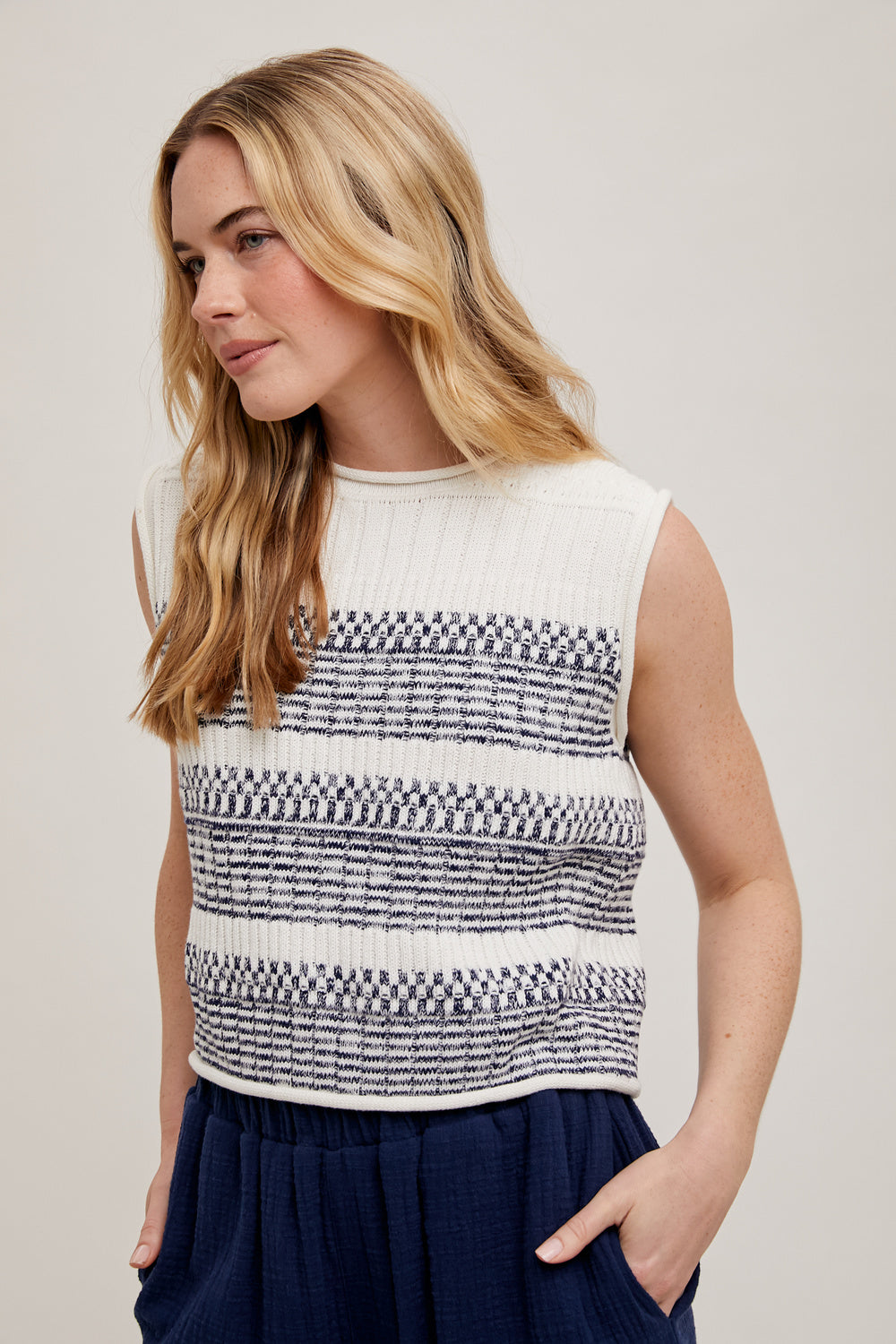 Rolled Neck Texture Vest in Midnight