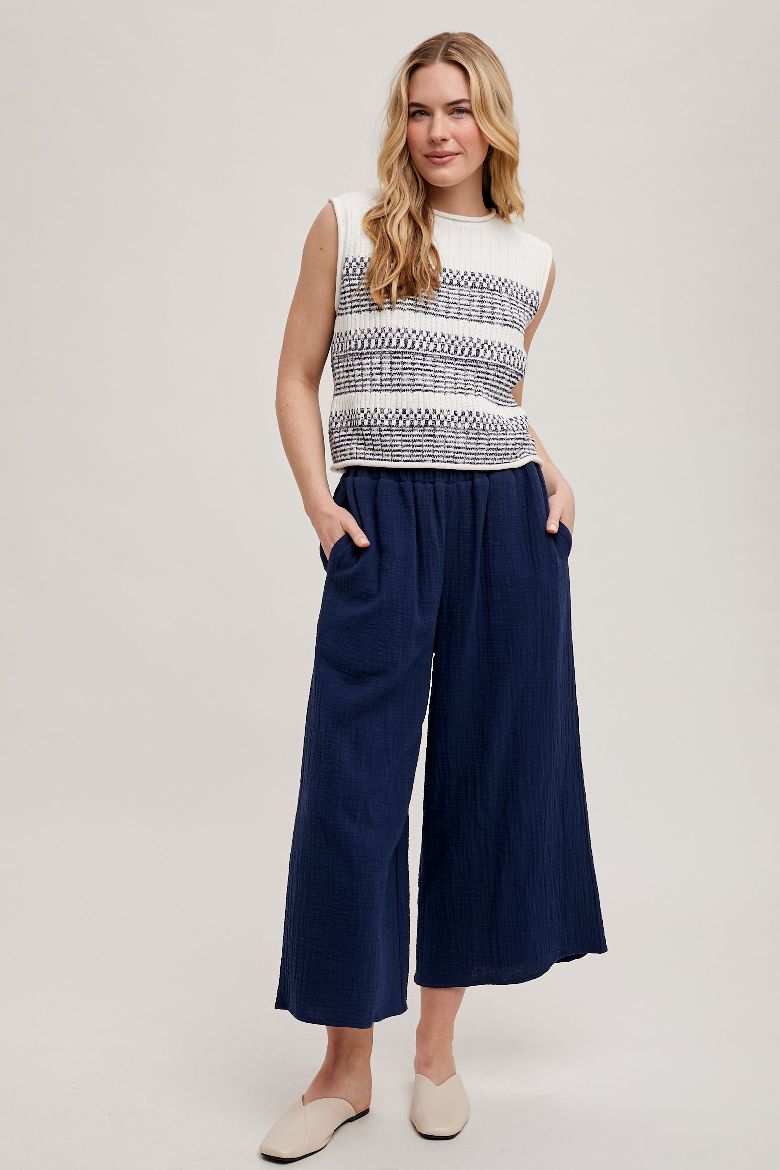 Rolled Neck Texture Vest in Midnight