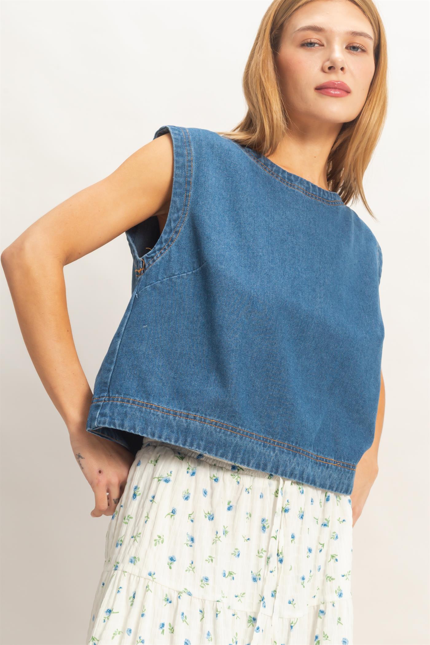 Sleeveless Denim Top