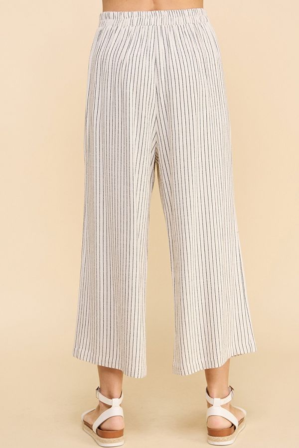 Pinstripe Linen Cropped Pants in Natural/Black