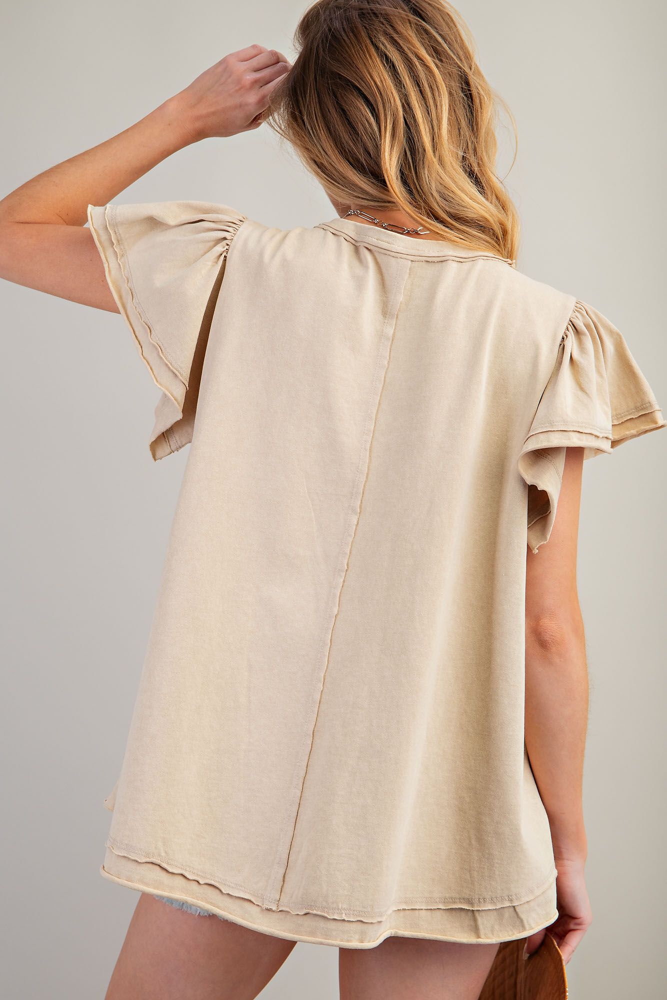 Ruffled Sleeve Pintuck top