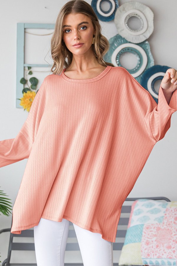 Ribbed top with side slits Plus size