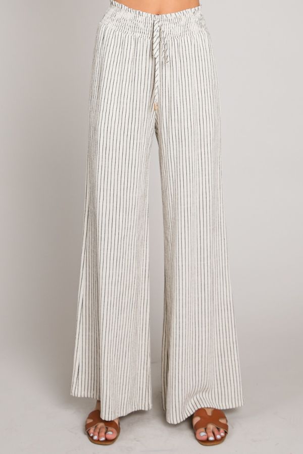 Plus Size Soft Pinstripe Linen Pants in Natural/Black