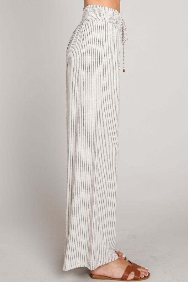 Plus Size Soft Pinstripe Linen Pants in Natural/Black
