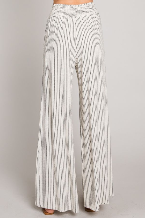 Plus Size Soft Pinstripe Linen Pants in Natural/Black
