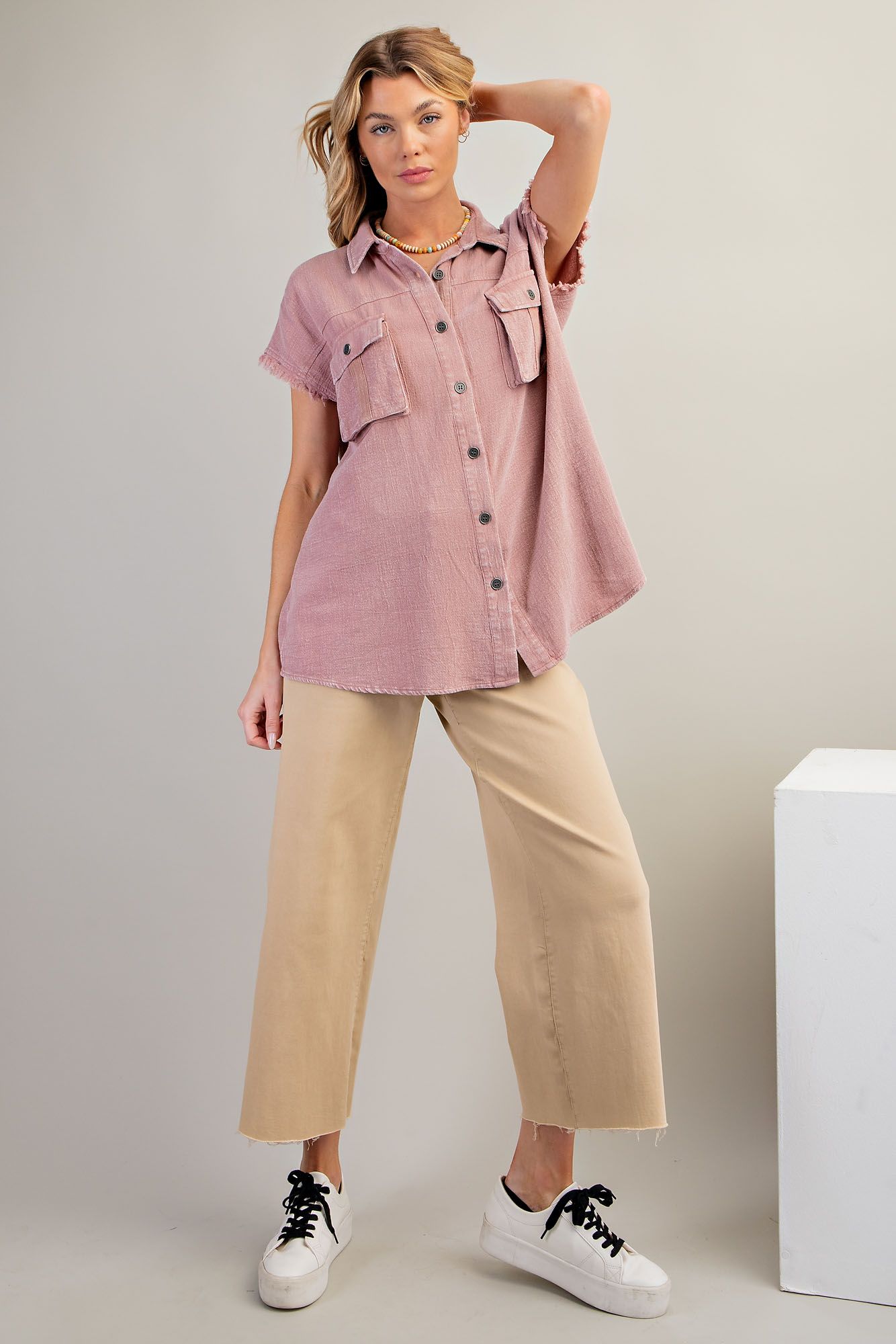 Cap Sleeve Pocketed Shirt