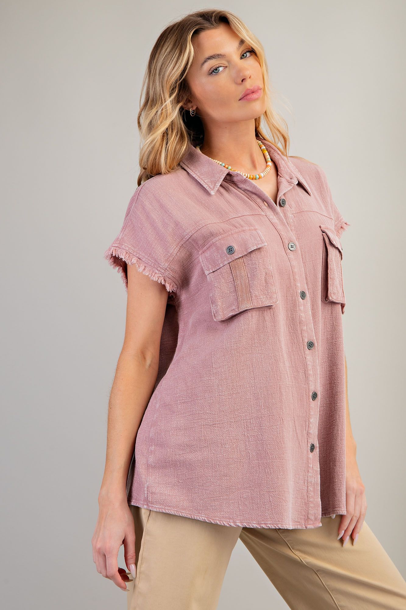 Cap Sleeve Pocketed Shirt