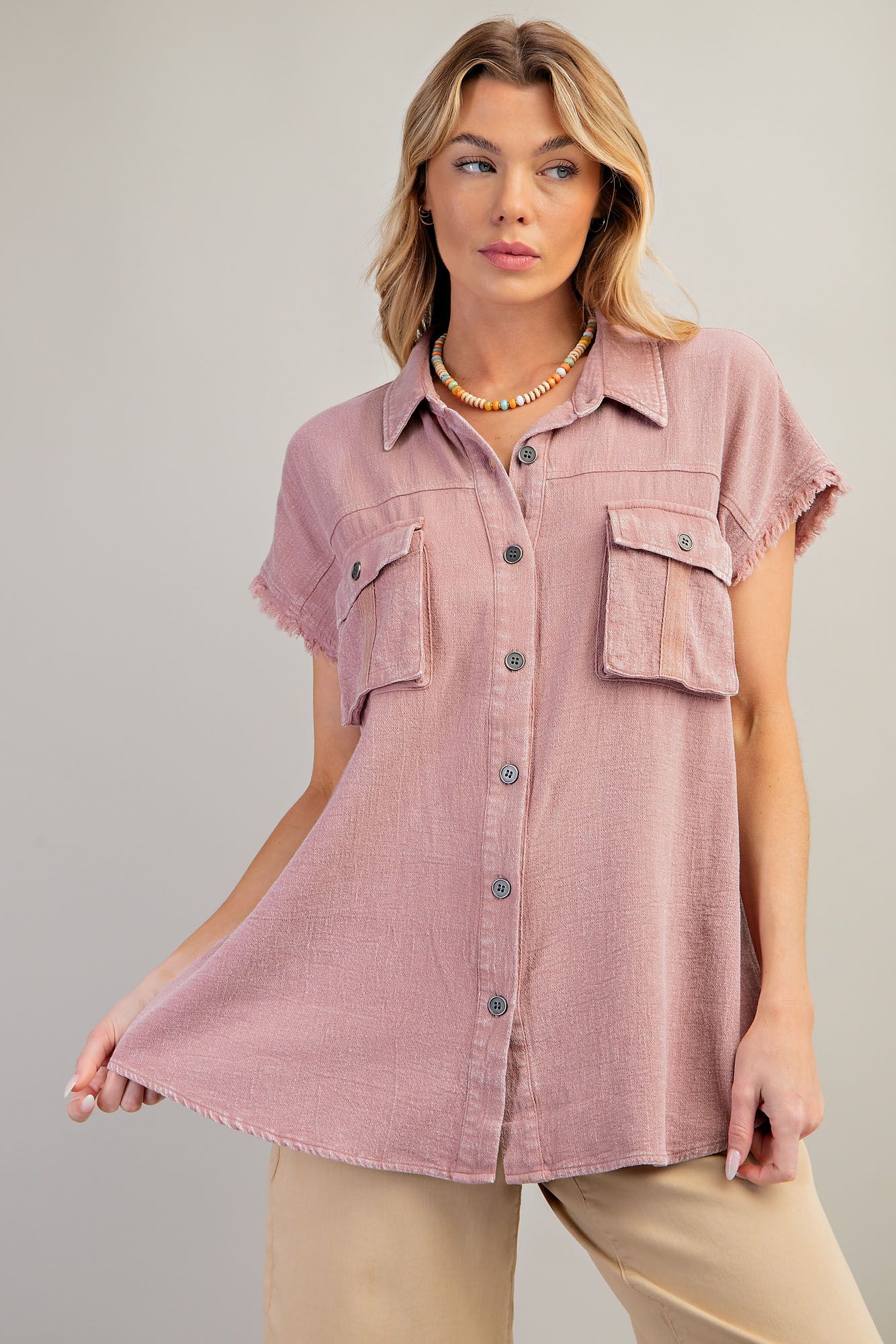 Cap Sleeve Pocketed Shirt