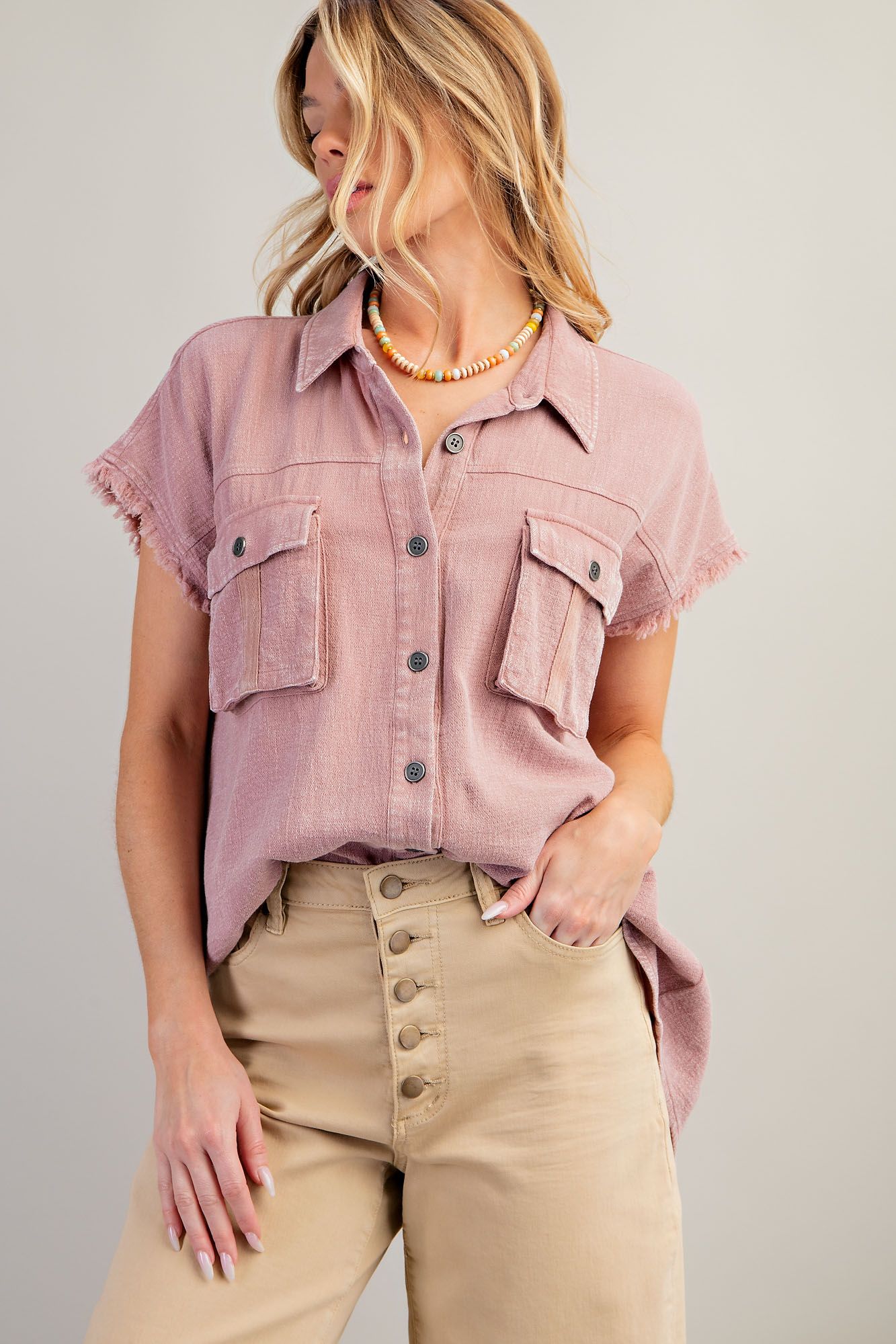 Cap Sleeve Pocketed Shirt