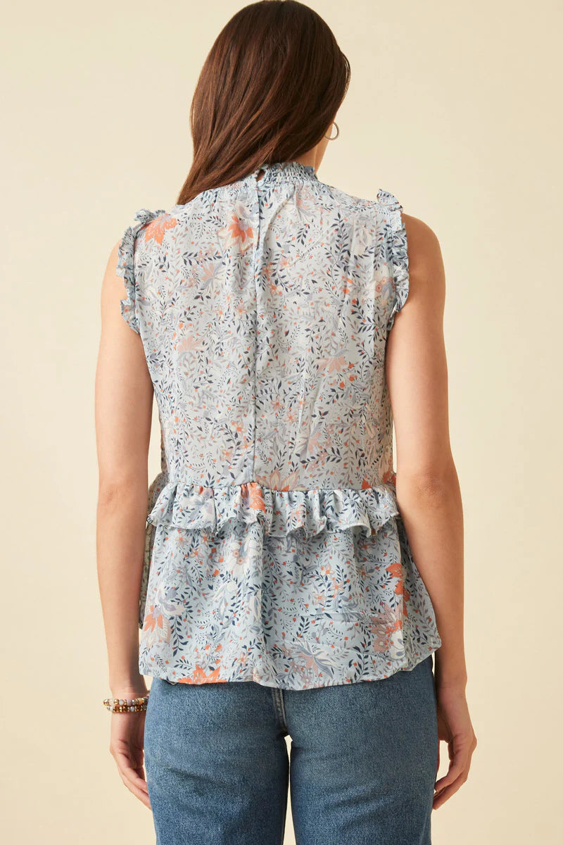 Floral Smocked Neck Ruffle Top