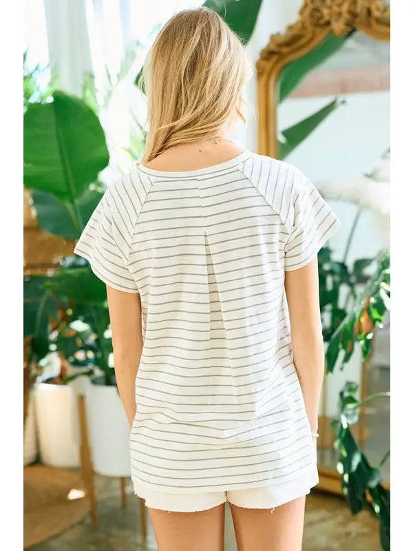 Pleated Back Raglan Striped tee in Seafoam