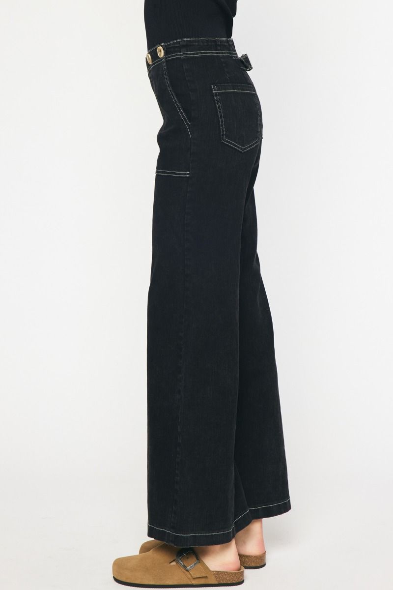 Button detail wide leg pant