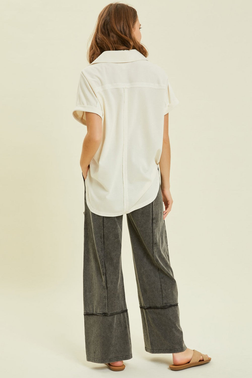Short Sleeve Button Top in Cream