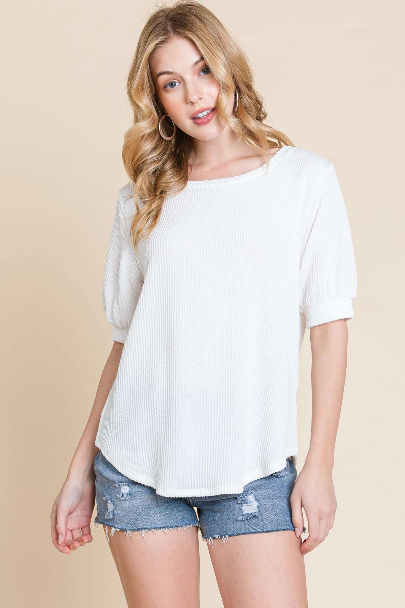 Short sleeve ribbed top in White