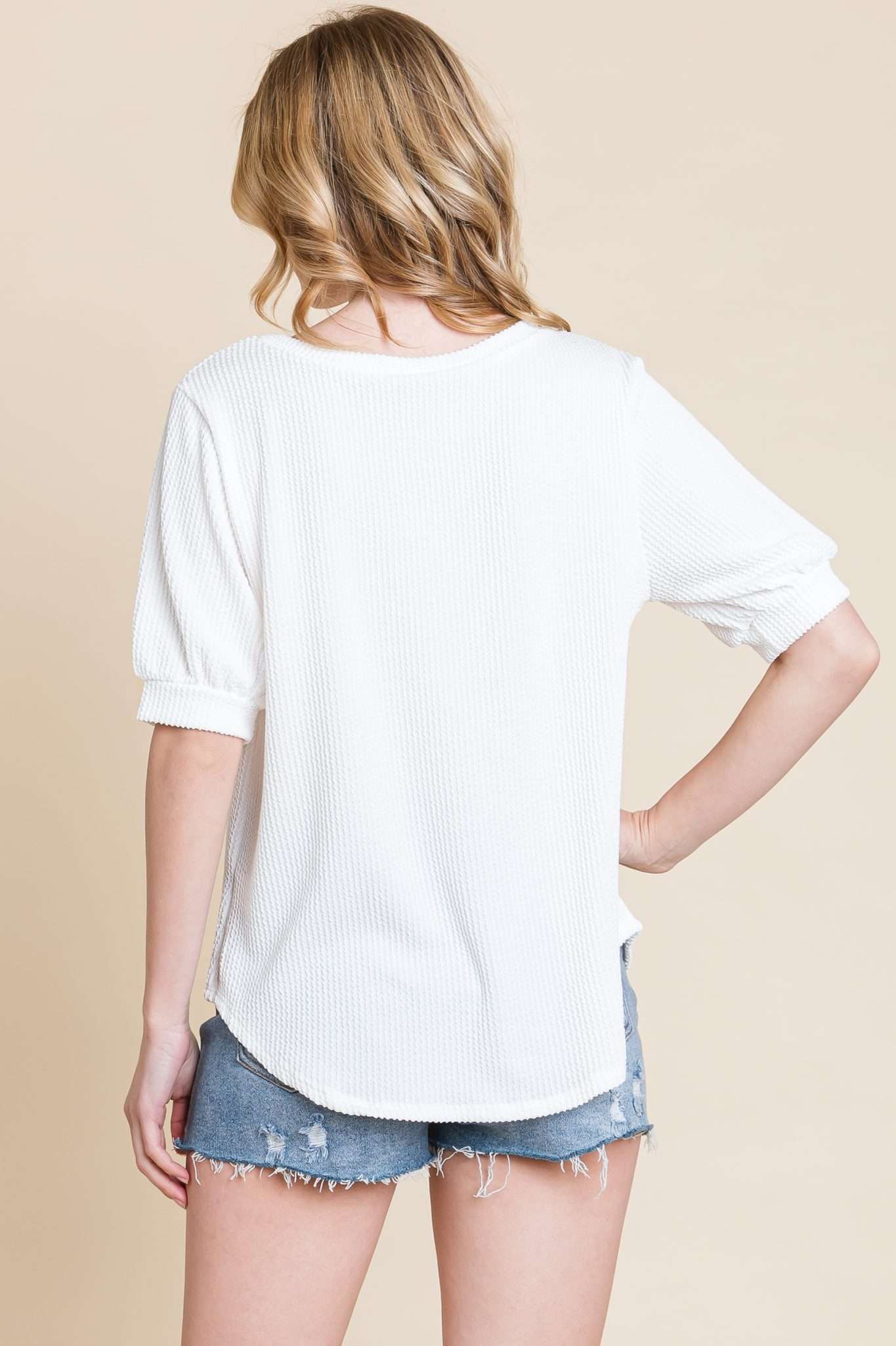 Short sleeve ribbed top in White