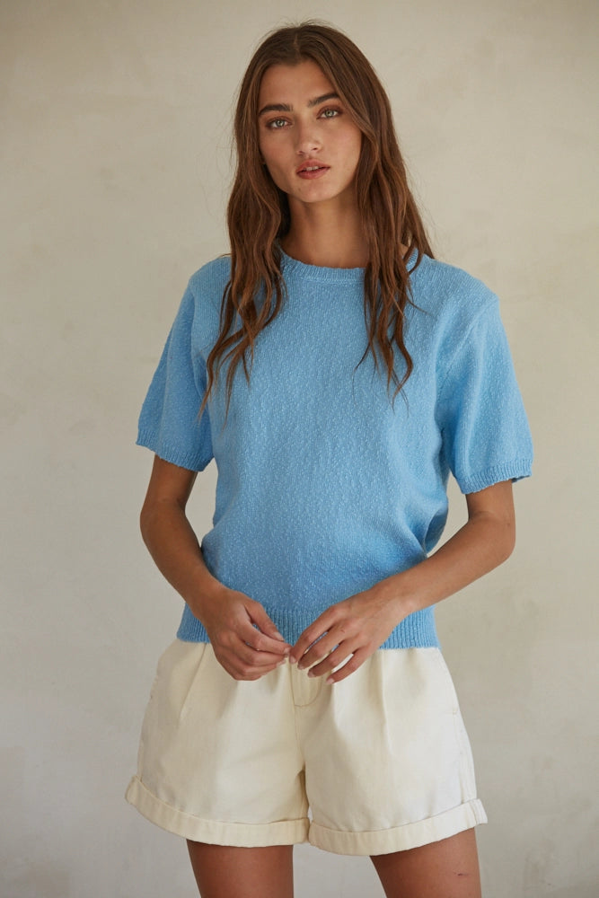 Knit Cotton Crew in Sky Blue