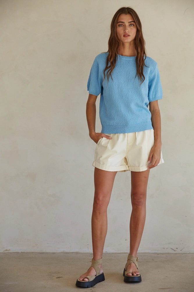Knit Cotton Crew in Sky Blue