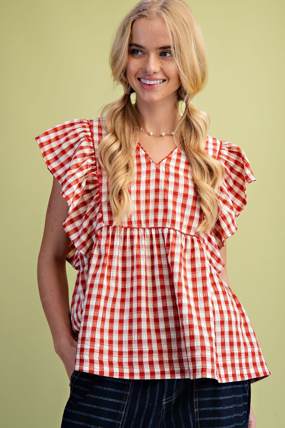 Gingham Seersucker Top
