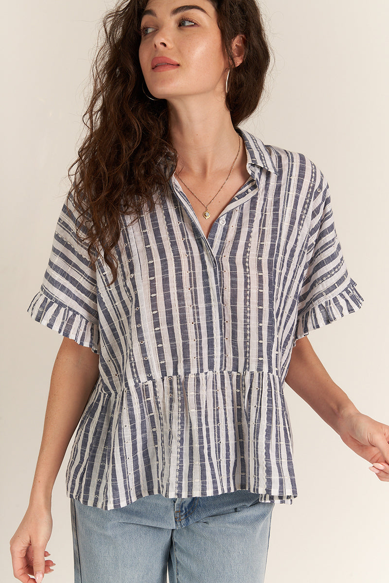 Stripe Short Sleeve Top in Navy & Cream