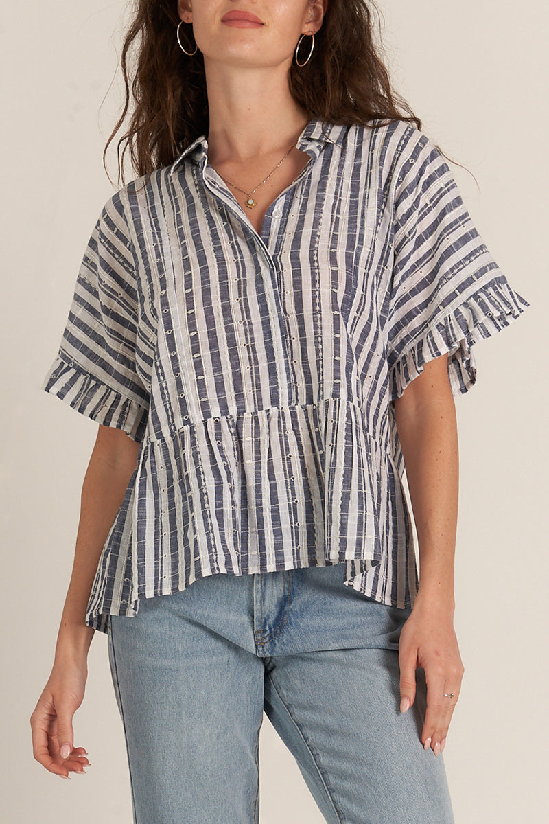 Stripe Short Sleeve Top in Navy & Cream