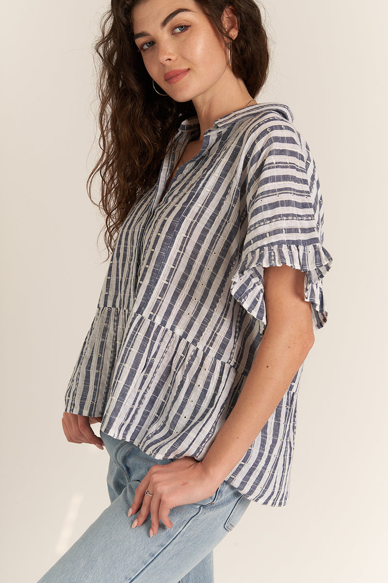 Stripe Short Sleeve Top in Navy & Cream