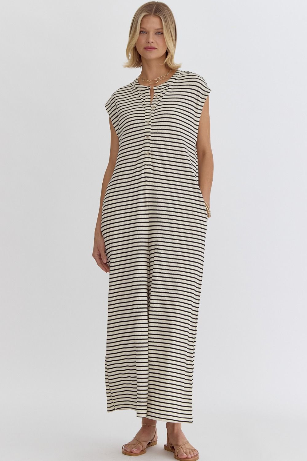 Oversized Sleeveless Jumpsuit in Black/Ecru