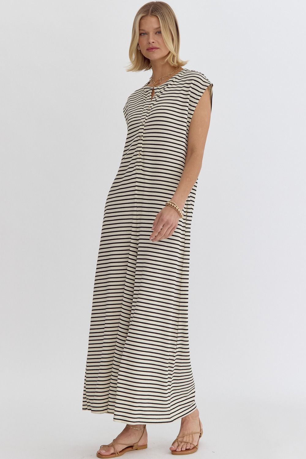 Oversized Sleeveless Jumpsuit in Black/Ecru