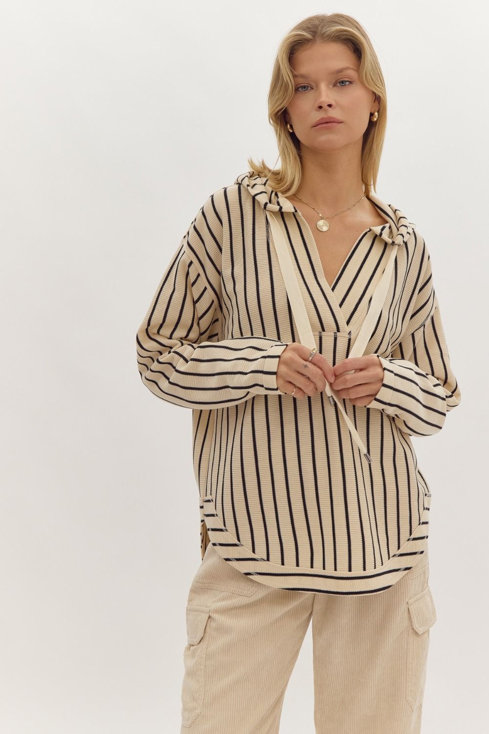 Stripe Long Sleeve Pullover in Cream and Black