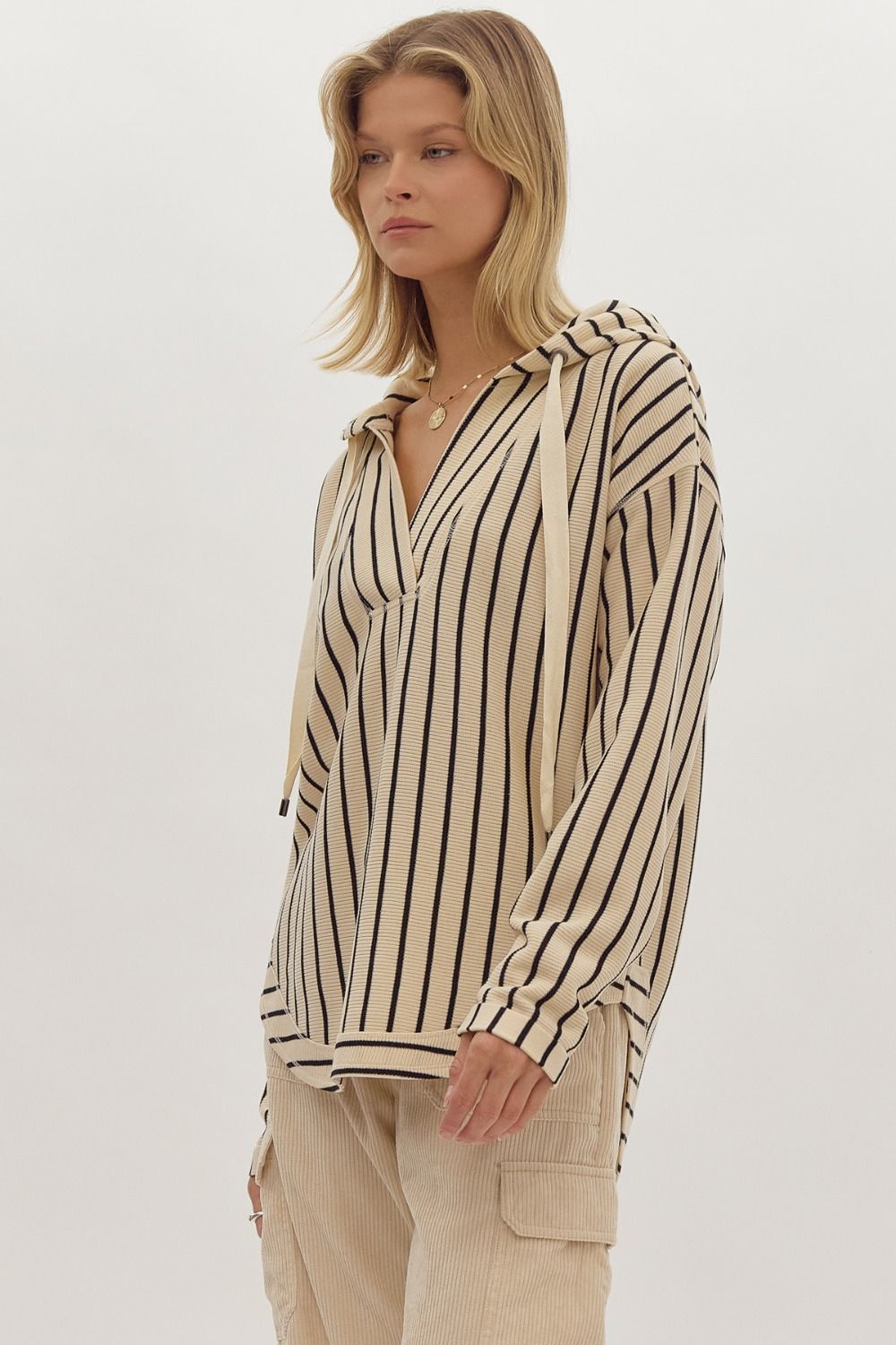 Stripe Long Sleeve Pullover in Cream and Black