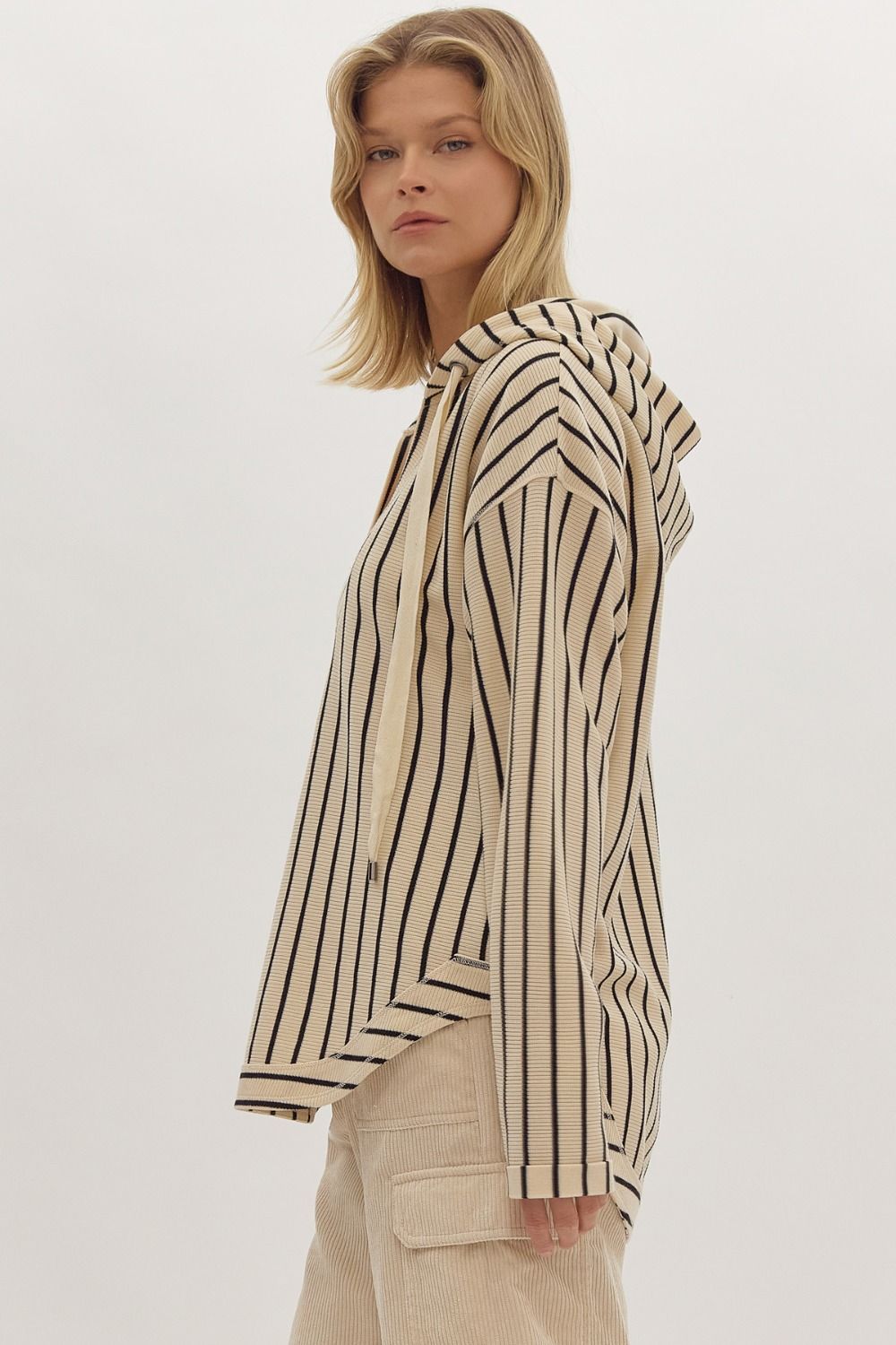 Stripe Long Sleeve Pullover in Cream and Black