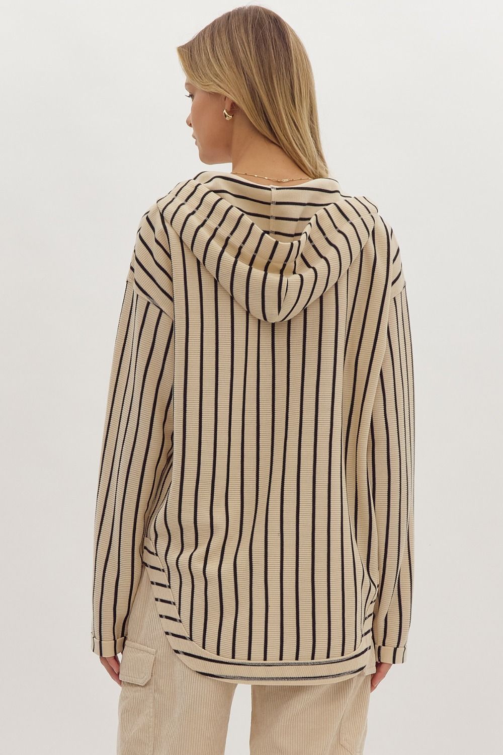 Stripe Long Sleeve Pullover in Cream and Black