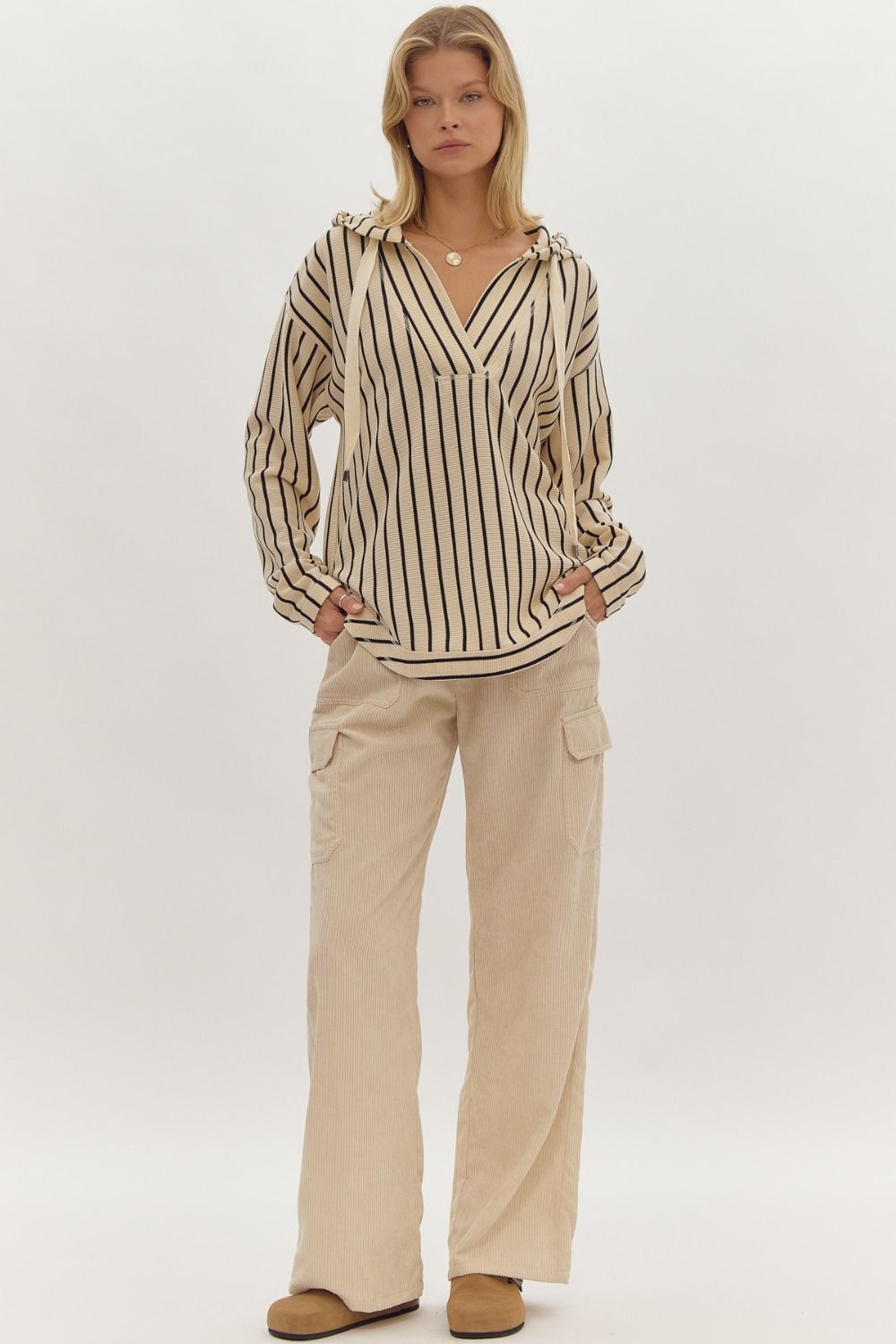 Stripe Long Sleeve Pullover in Cream and Black