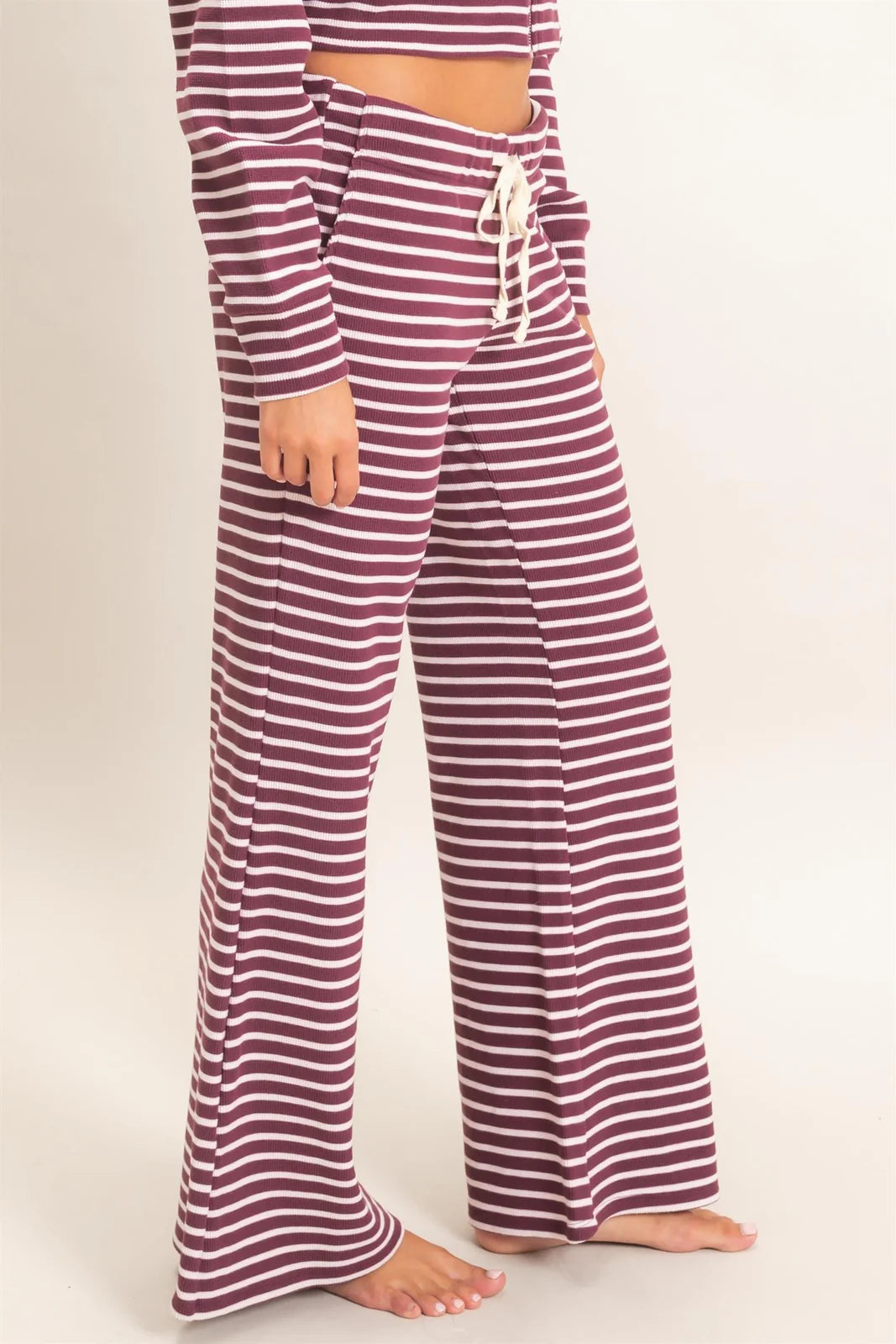 Stripe Waffle Knit Pants Dark Cherry