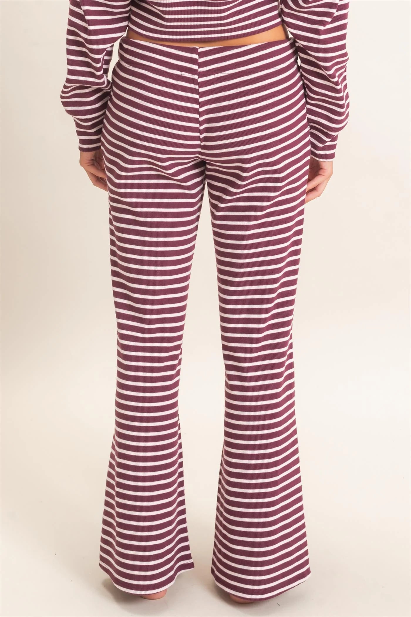 Stripe Waffle Knit Pants Dark Cherry