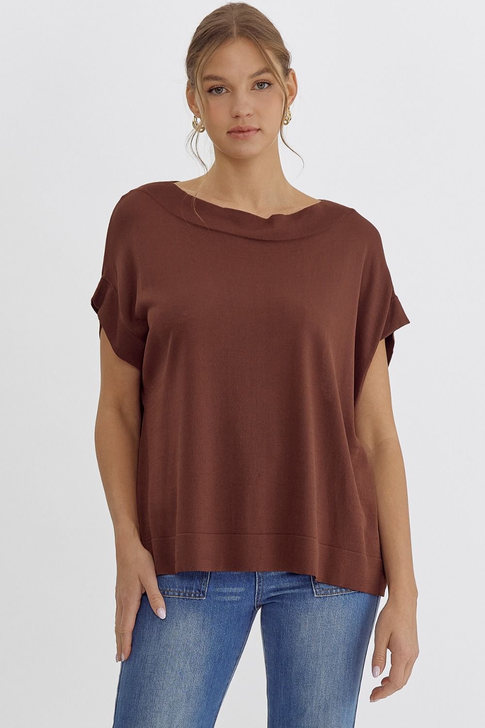 Boat neck dolman in Chocolate Sale