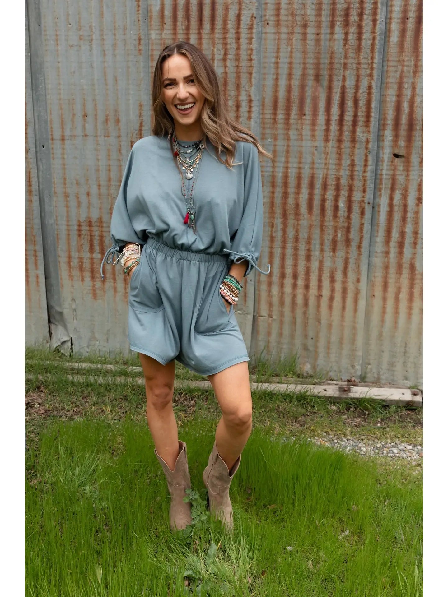 Carolina Romper in Gun Metal