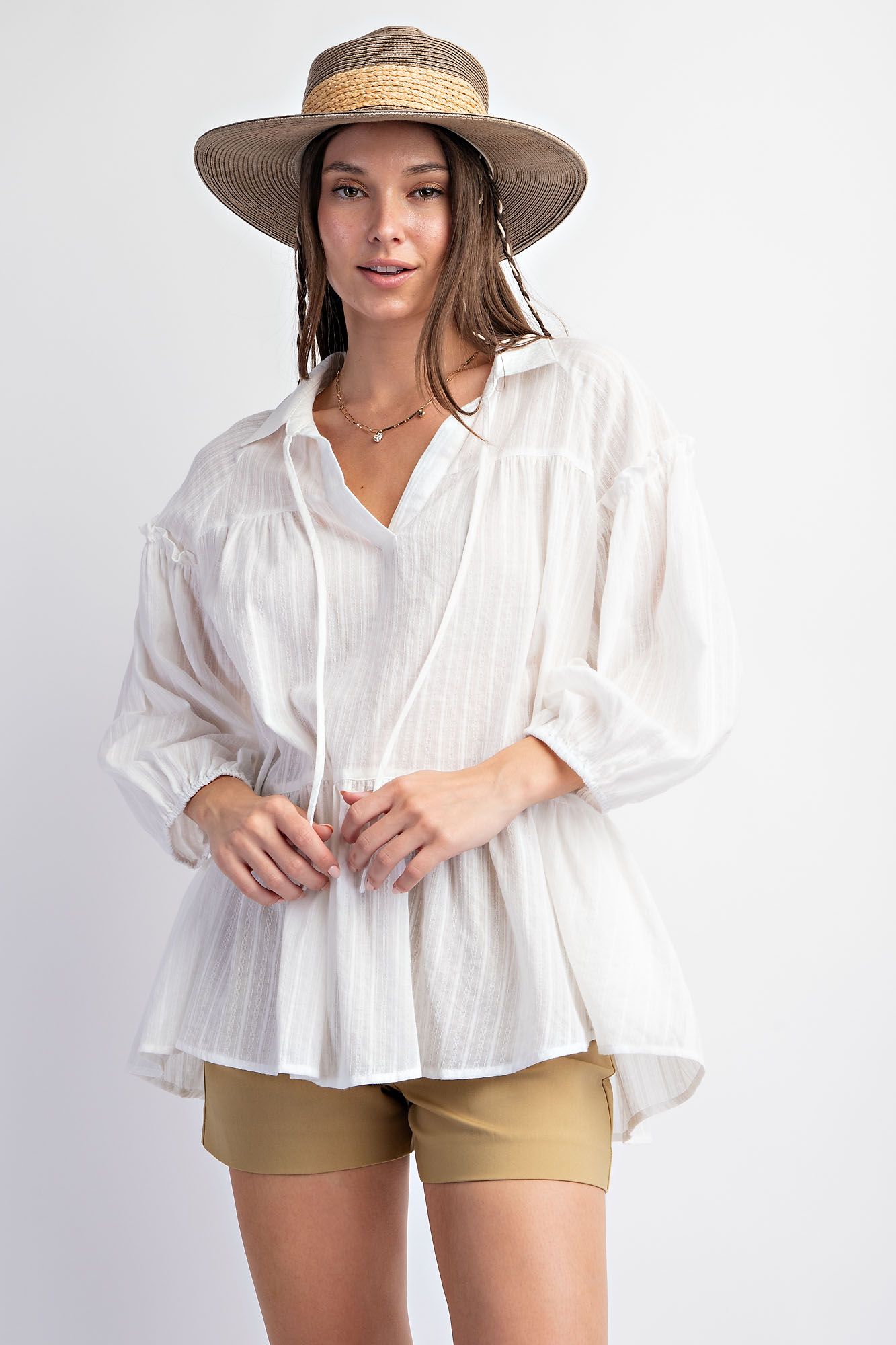 Tiered Textured top in white
