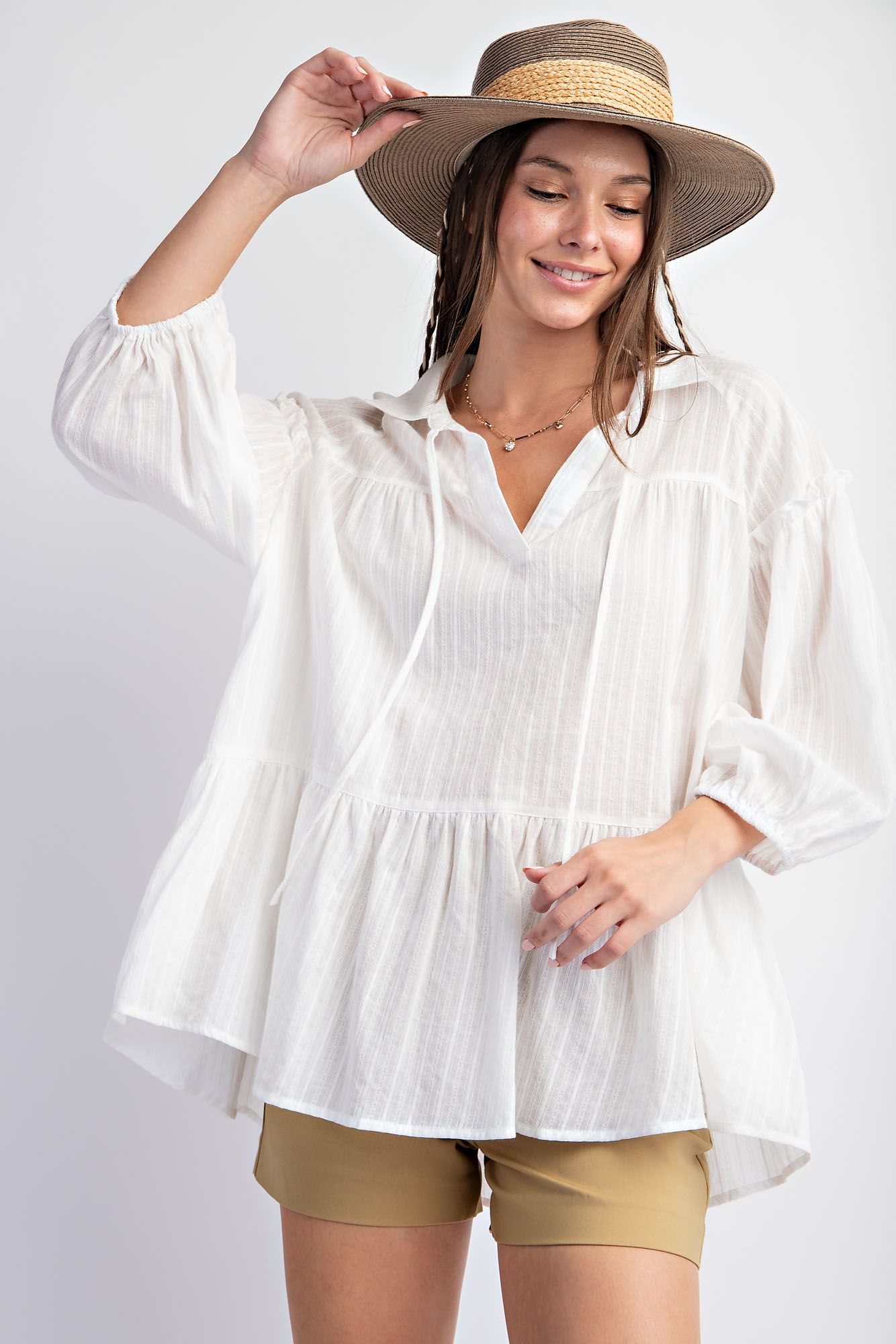 Tiered Textured top in white
