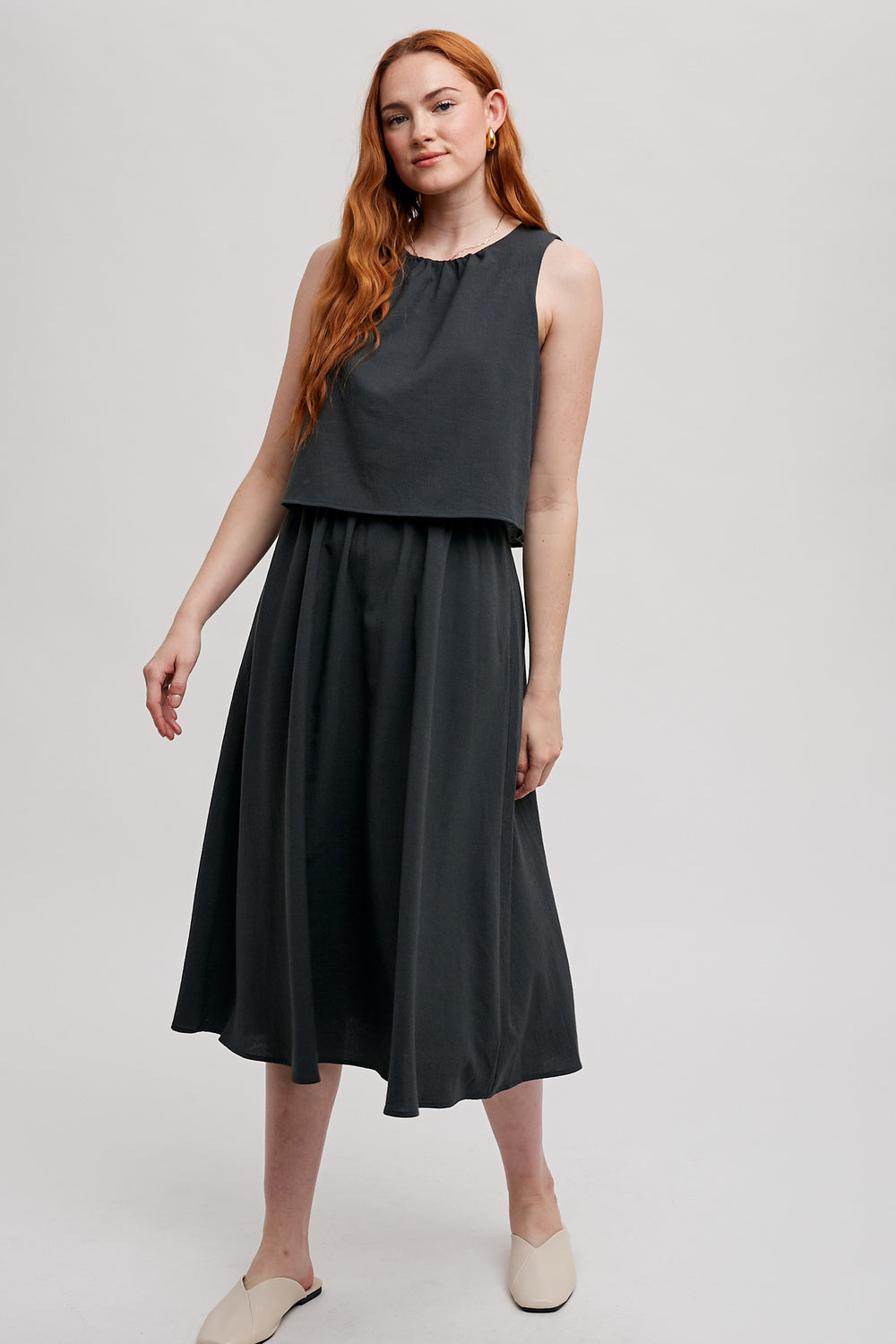 Double Layered Midi Dress in Navy