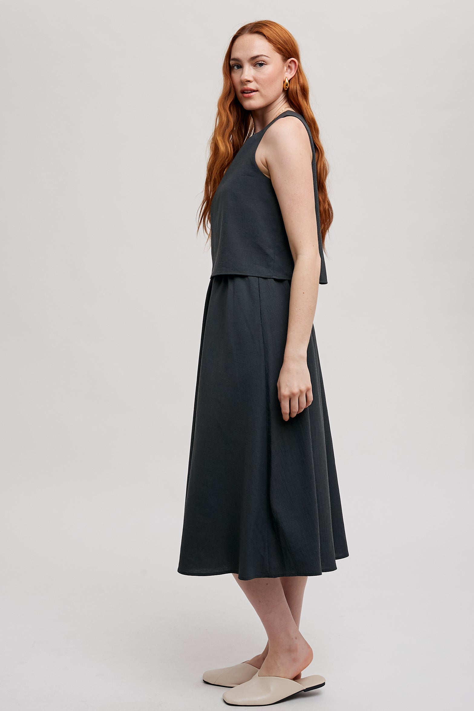 Double Layered Midi Dress in Navy