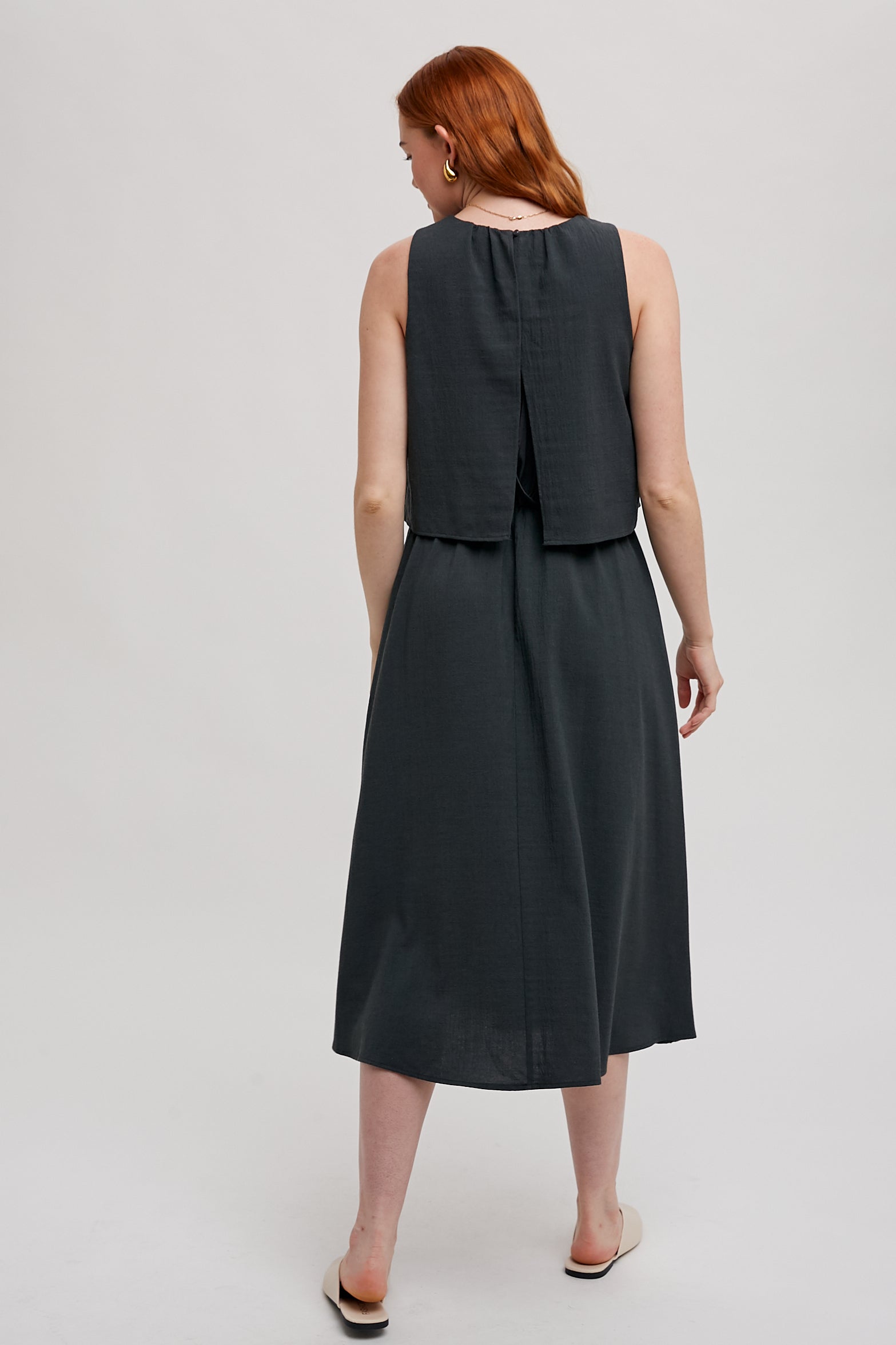 Double Layered Midi Dress in Navy